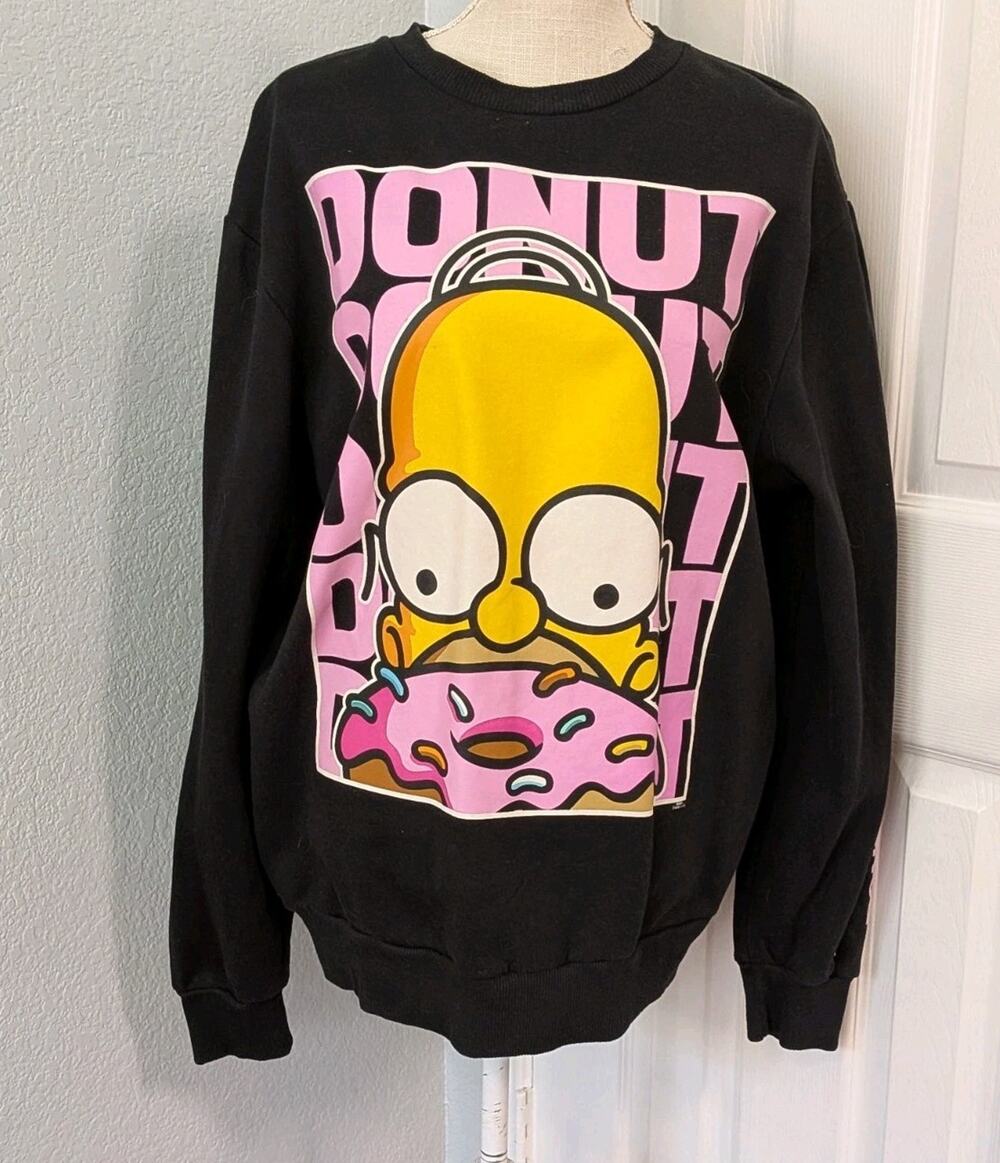 The Simpsons Sweater Mens XL Black Homer Donuts Pullover Graphic Crewneck